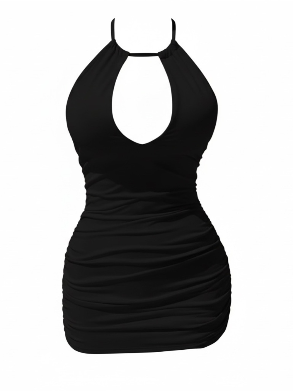 Black Halter Bodycon Mini Dress Size L | Ruched Sexy Club Date Night Dress